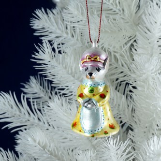 Фарфоровая елочная игрушка символ года Мышка в желтом платье